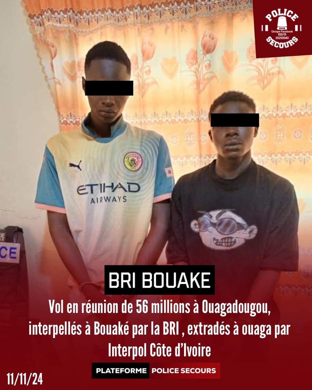 BOUAKE : Après un vol en réunion portant sur 56 millions à Ouagadougou, les auteurs arrêtés à Bouaké par la BRI BOUAKÉ